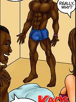 Lovely brown-haired girl is tempted using interracial cartoon porno dudes built with big cocks!